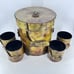 Vintage Ice Bucket Whiskey Glass Holder Rustic Faux Leather Buckles Straps Set 5