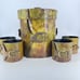 Vintage Ice Bucket Whiskey Glass Holder Rustic Faux Leather Buckles Straps Set 5