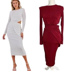 NWT Misha Vina Drape Knit Long Sleeve Cut Out Midi Dress Wine 2 Retail 345