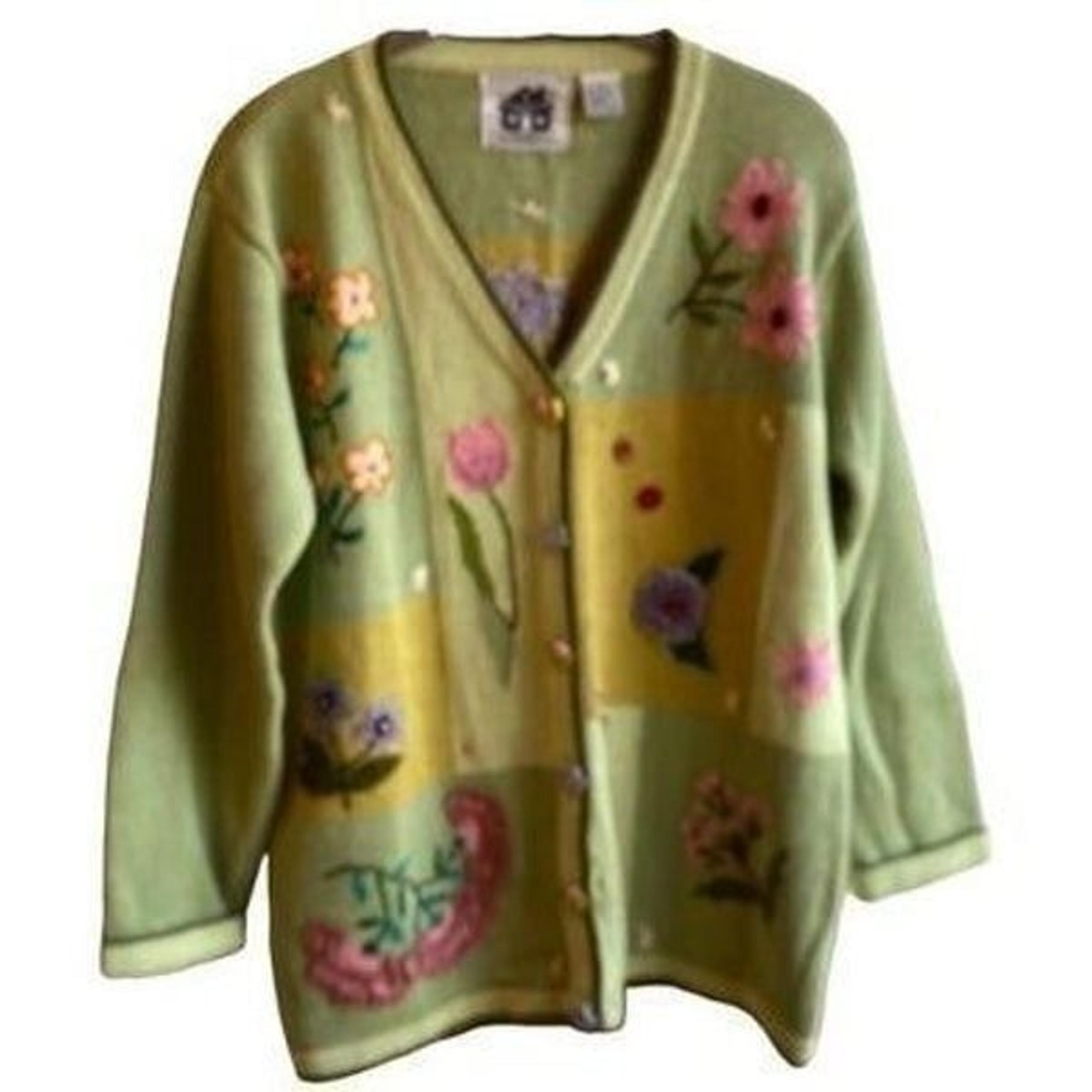 Vintage storybook knits women’s floral, beaded, embellished sweater, small