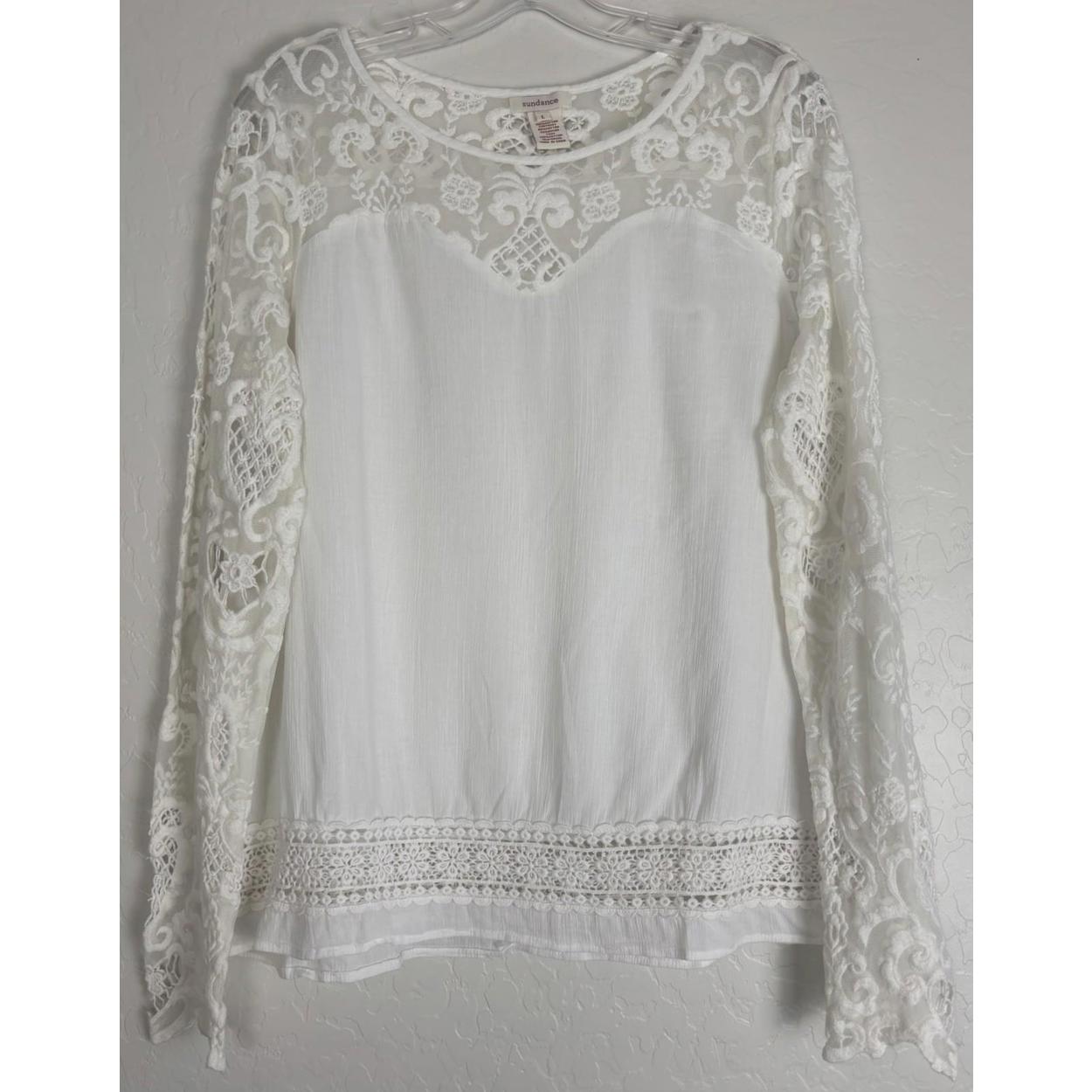 Sundance Cotton Lace Long Sleeve Sz L Ivory 1525