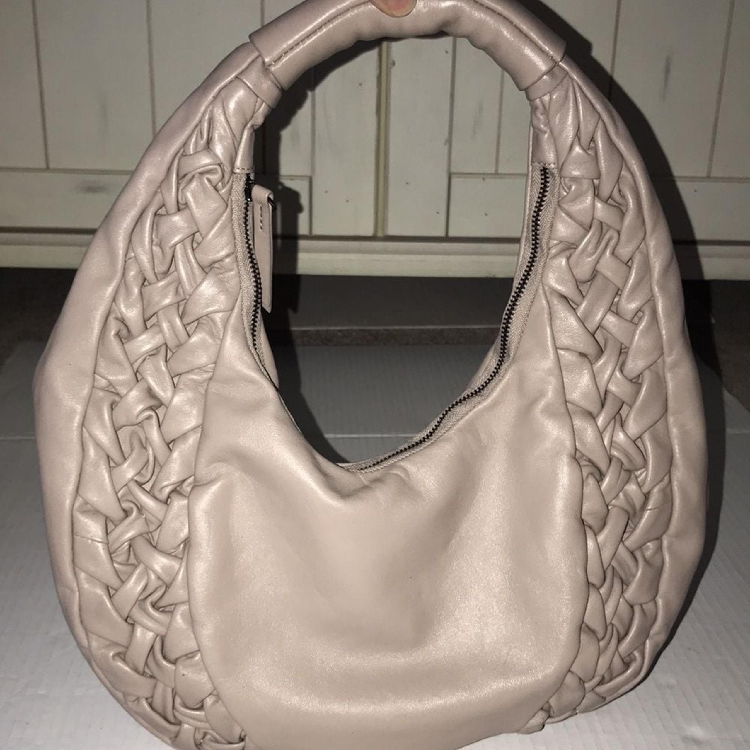 Vince Camuto Fahna Almond Beige Leather Circular Shoulder Purse -