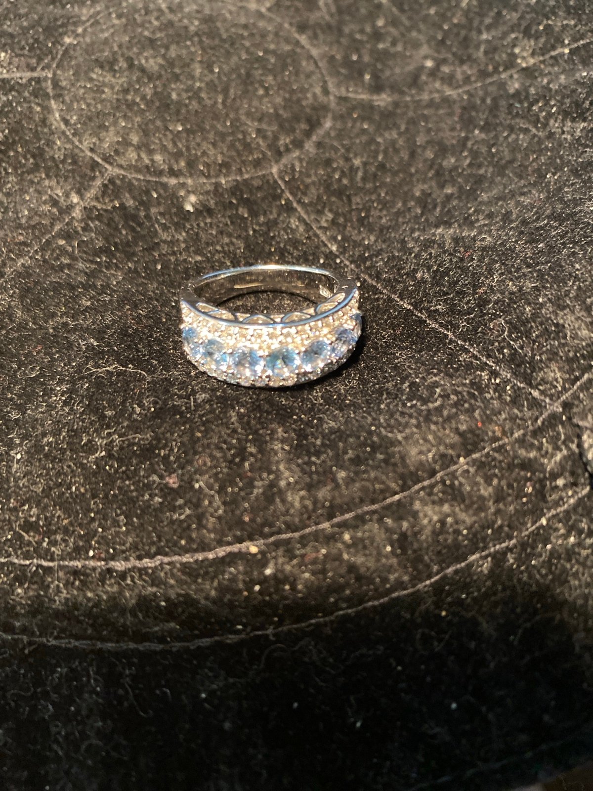 FF hallmark CZ and blue topaz sterling silver ring