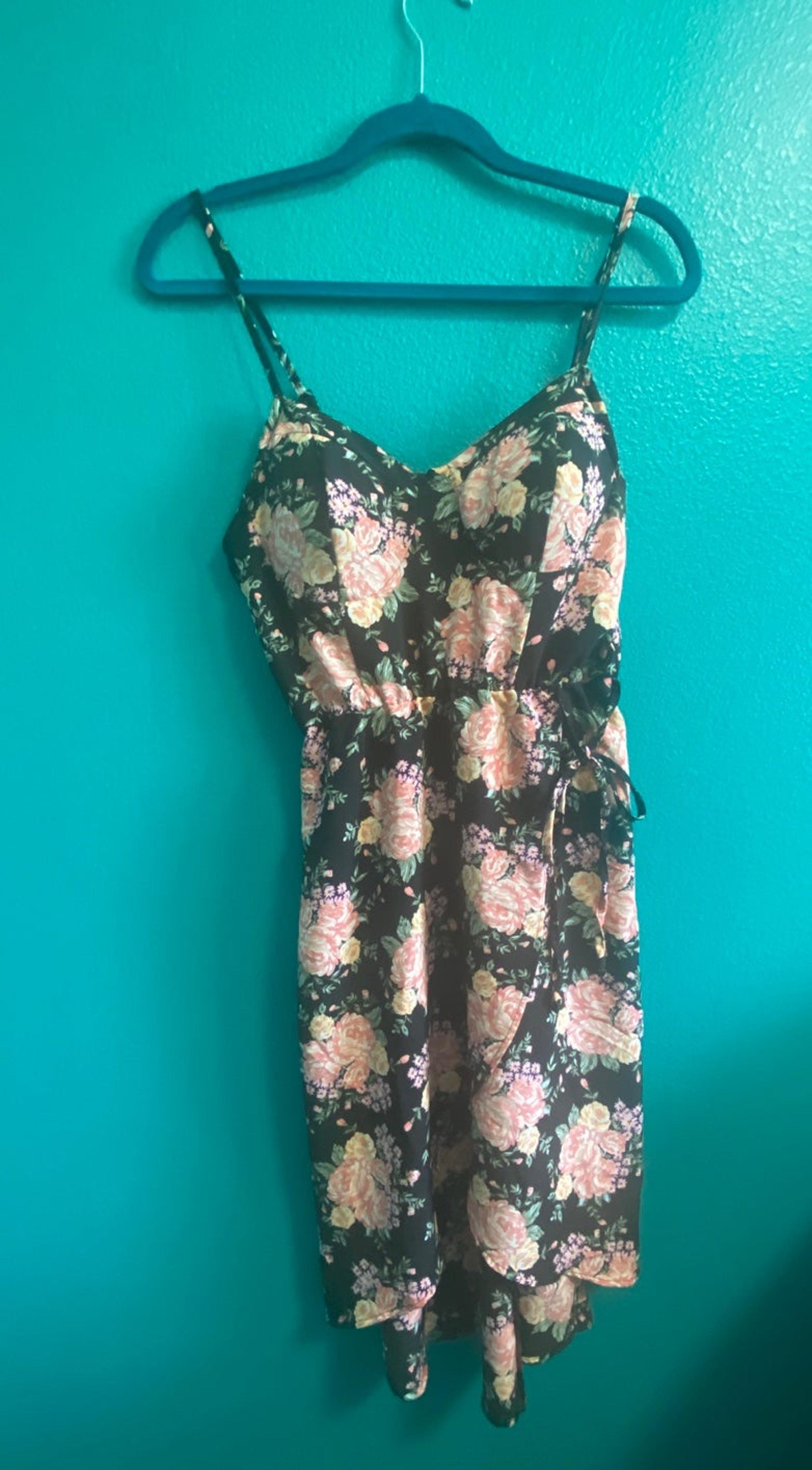 High Low Black Floral Dress Wrap Around Lily Rose Size M