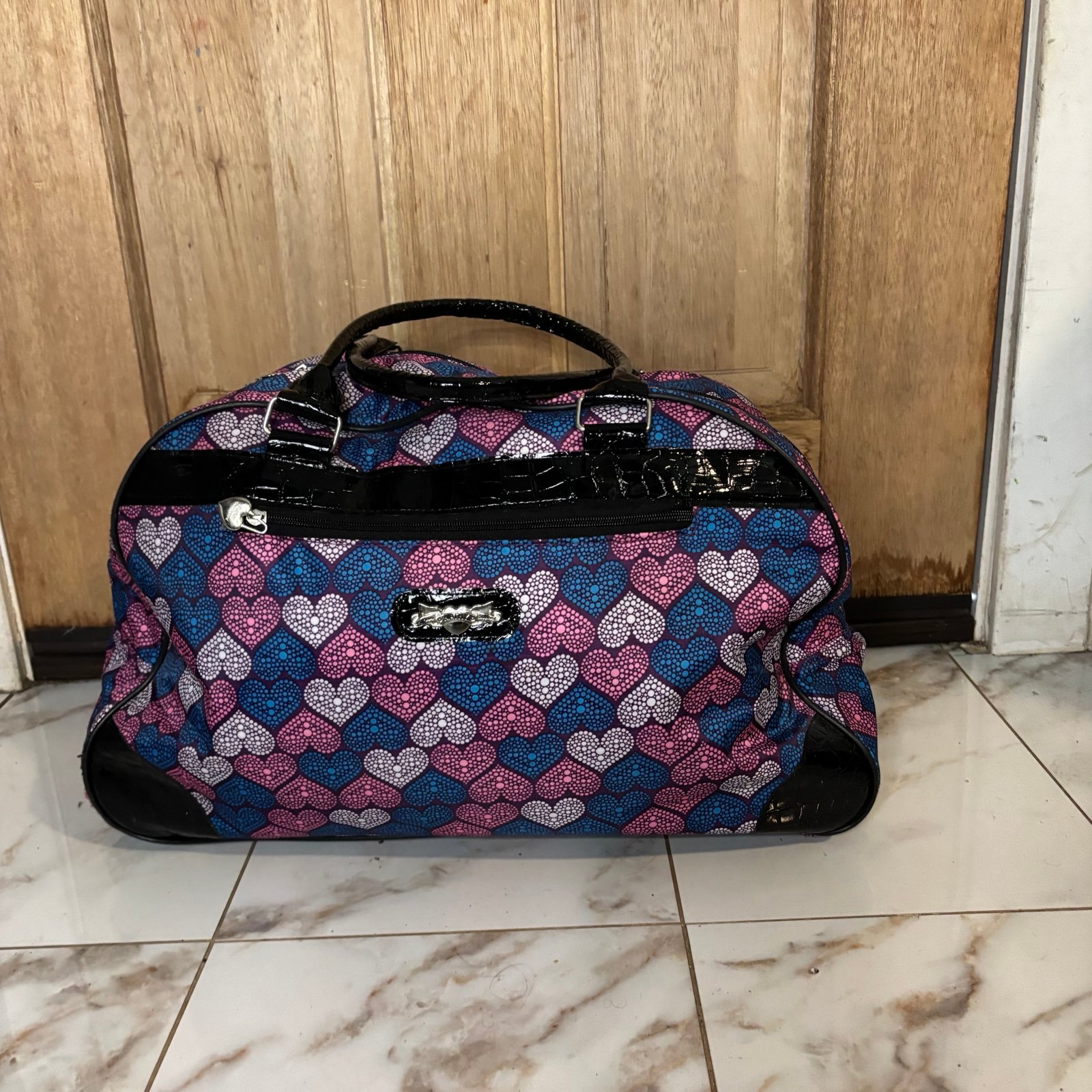 Kathy Van Zeeland 22in rolling duffle bag Heart Patterned