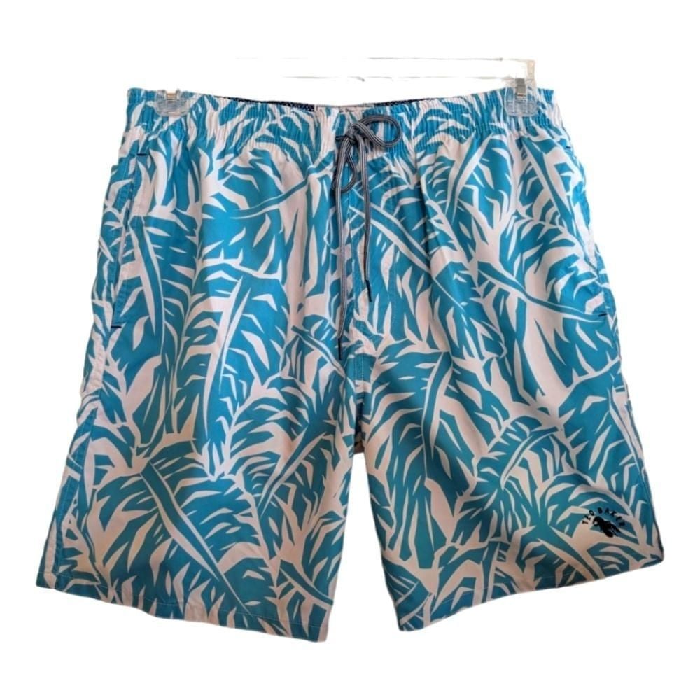Ted Baker Teal & White Tropical Print Swim Trunks w/liner Size 33- 8 inseam GUC