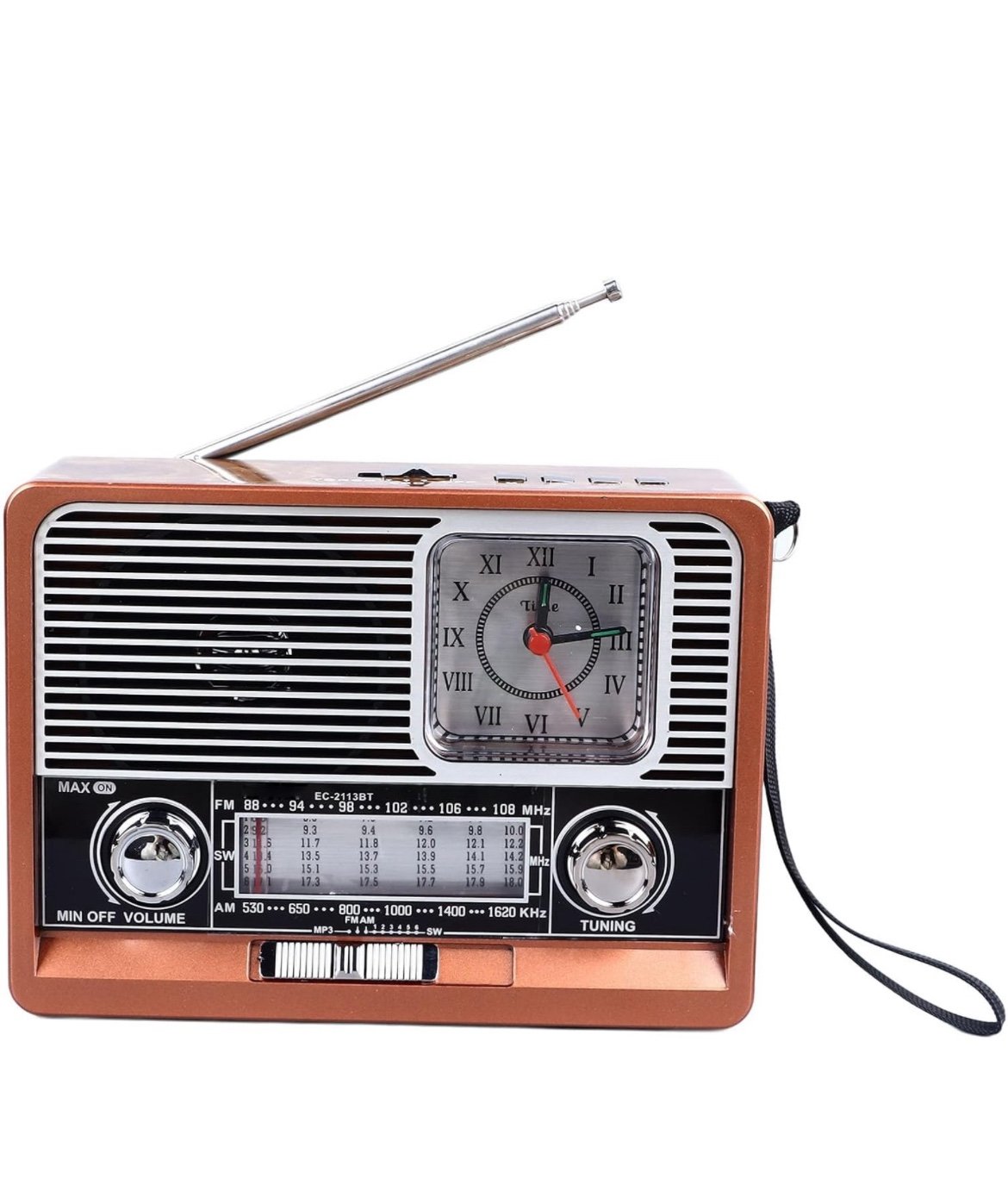 Vintage Radio RetroSpeaker, Multifunctional AM FM SW Band Clock LED Flashlight,