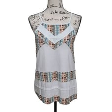 VERSONA Boho Geo Print White Halter Top SIZE XS