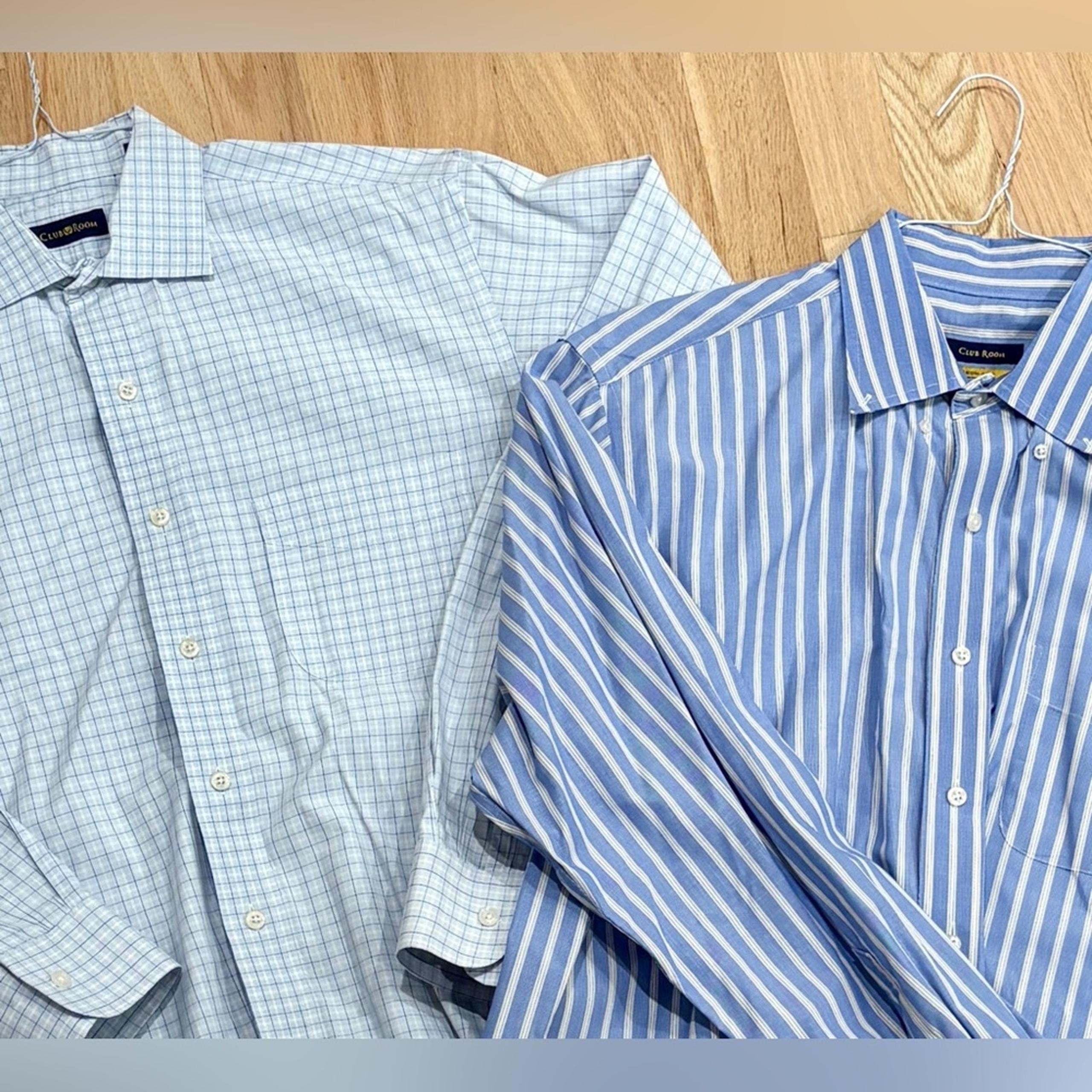 2 Button Down Shirts, Blue White Striped + Plaid, 16.5 34/35, Large - Club Room