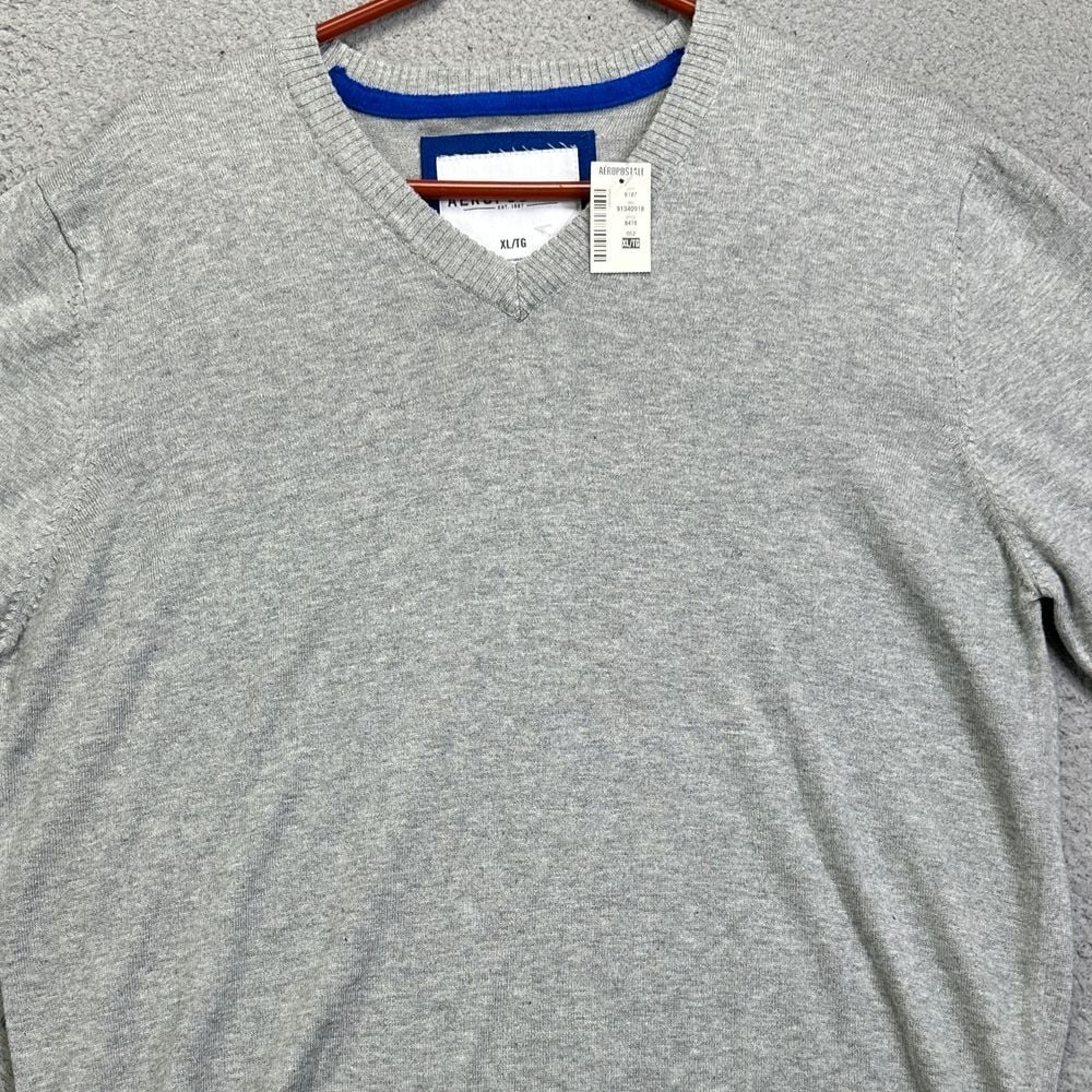 Aeropostale Sweater Adult XL Grey Wool Nylon Blend V-Neck Knit Pullover Mens NEW