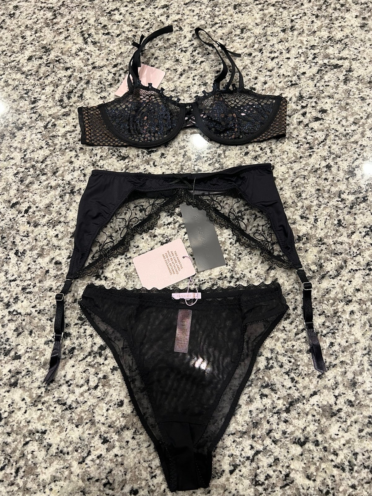 Xs Savage X Fenty three-piece lingerie set new with tags black