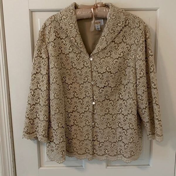 Talbots Metallic Gold Lace Blazer 14W