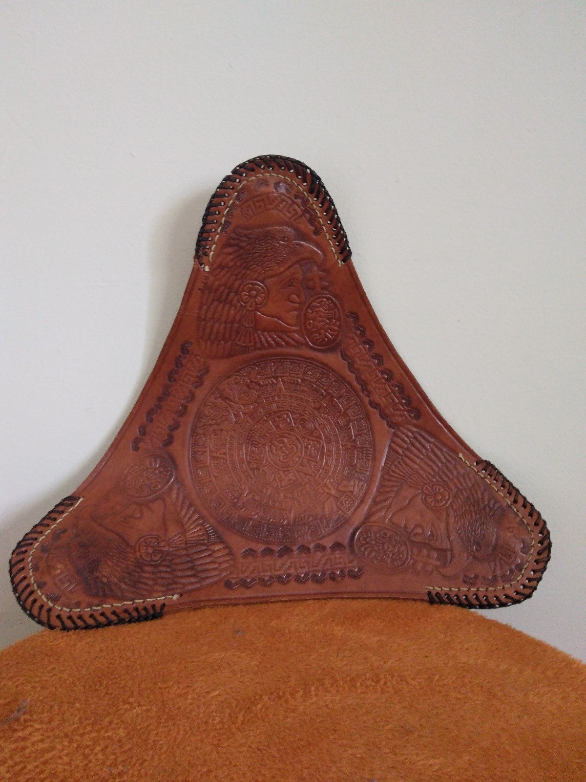 Leather Indian print tripod seat cover