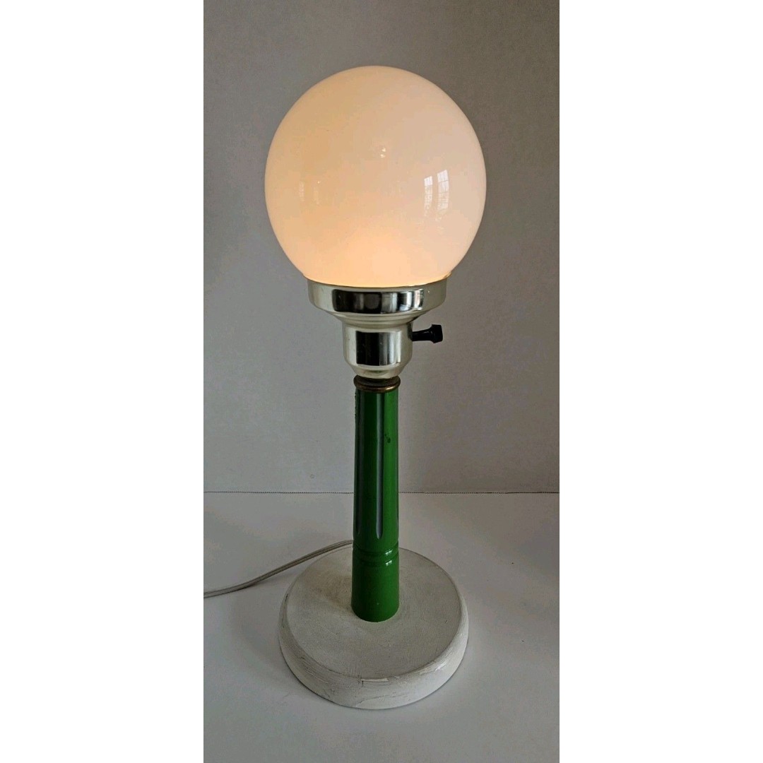 Vintage Art Deco Glass Globe Table Lamp Light Wood Base Works 16
