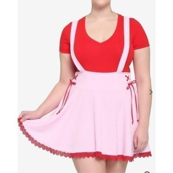 Hot Topic Pink & Red Lace-Up Suspender Skirt NWOT Plus Size 0X