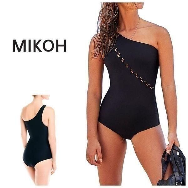 New. MIKOH black one shoulder one piece swimsuit. Small. Retails 234