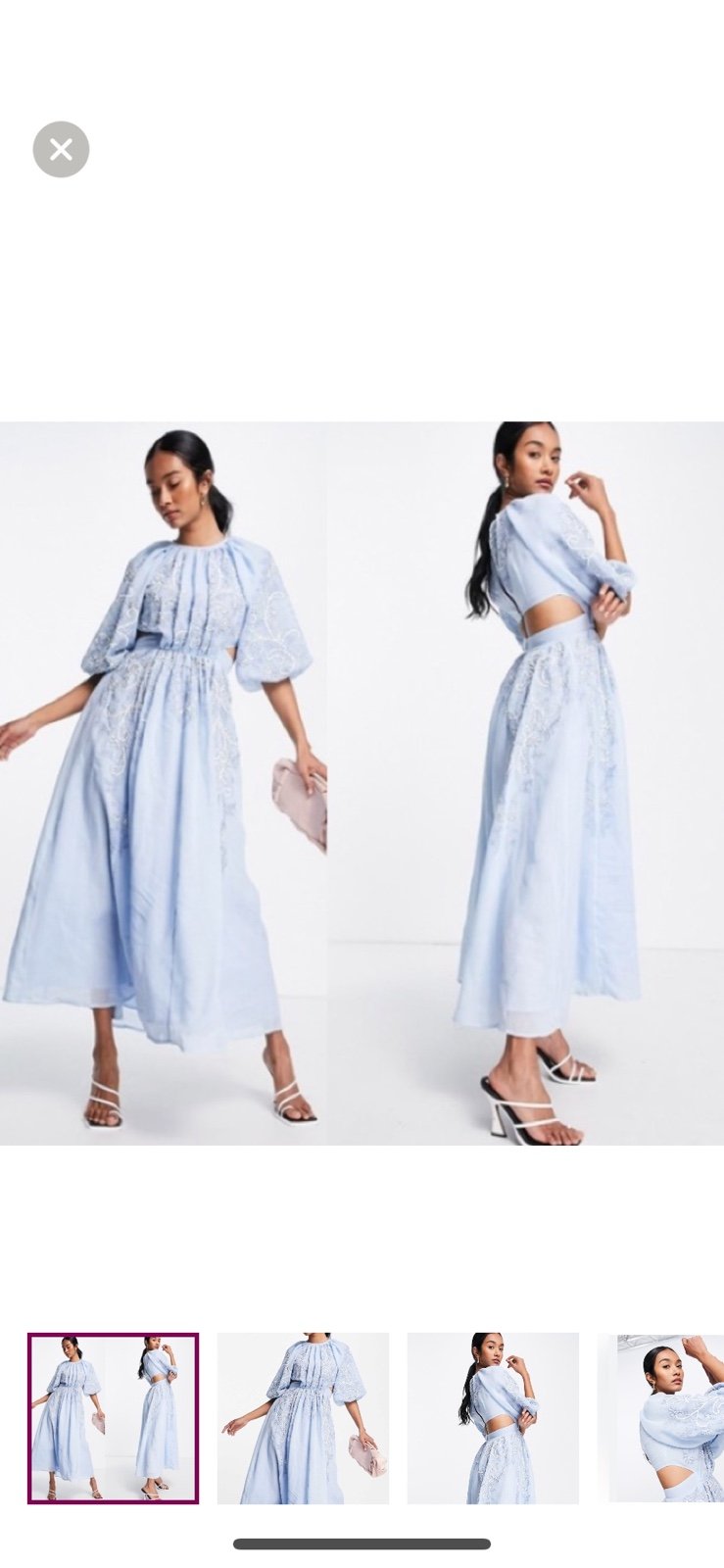 NWT ASOS EDITION Puff Sleeve Midi Dress Cut Out Beaded Embroidered Blue