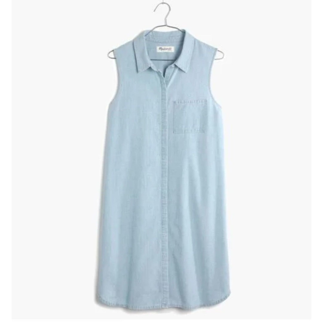 NWOT MADEWELL Light Blue Chambray Sleeveless Denim Shirt Dress Womens XS