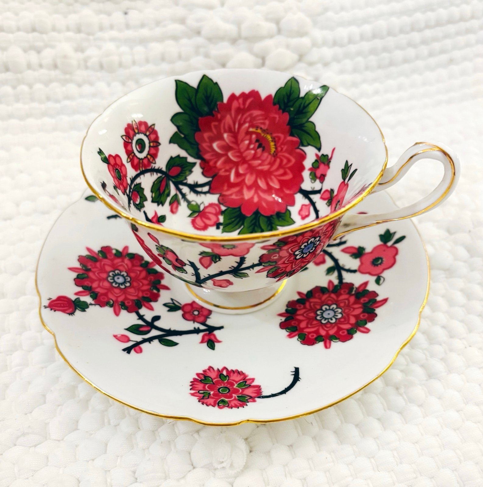 SHELLEY Late Foley 7830 Jacobean Tea Cup & Saucer ~ Antique Bone China ~ England