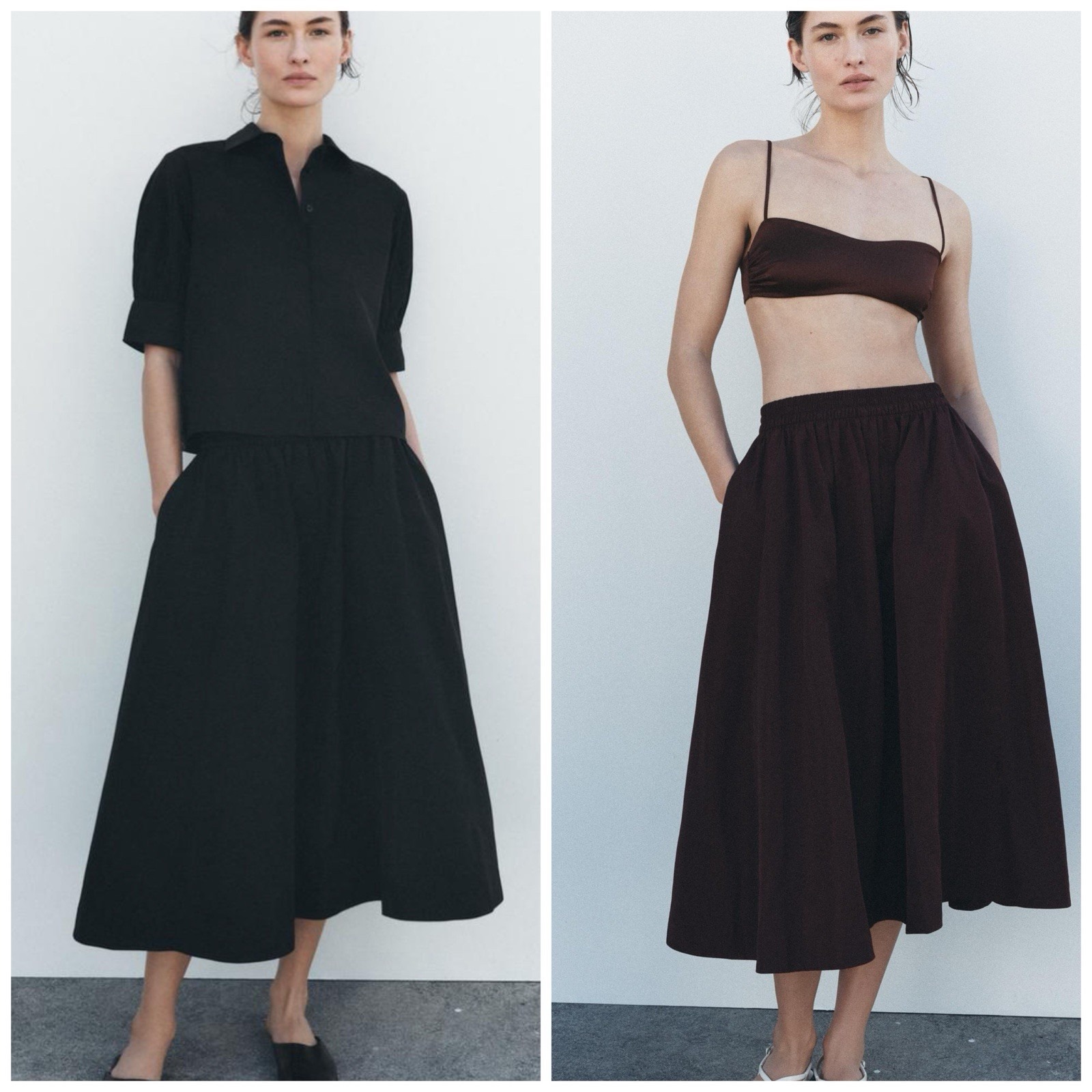 NWT ZARA Full Midi Black Skirt 2731 M/L Pockets Minimalist New ZW Collection