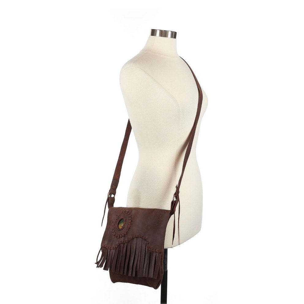 Handmade Brown leather fringe Crossbody bag