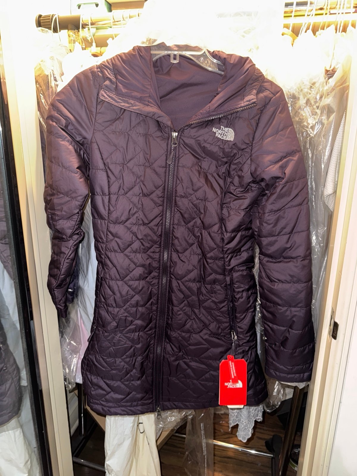 North face mid length warm parka purple XS NWT
