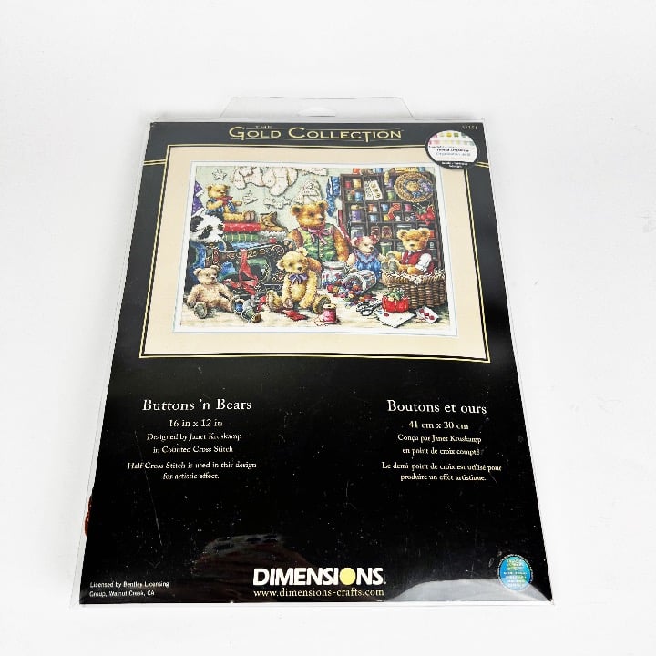 New Dimensions Gold Collection Cross Stitch Buttons N Bears 35151 Janet Kruskamp