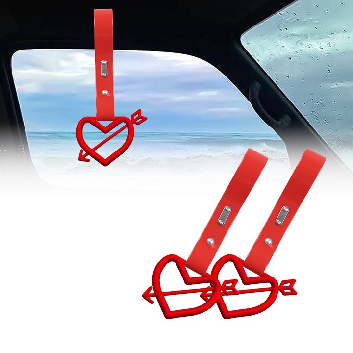 BRAND NEW 2PCS ARROW LOVE HEART RED JDM TSURIKAWA RING RED Handle Strap Drift