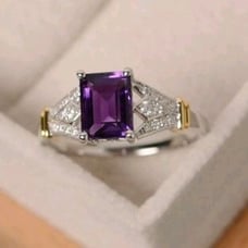 925 silver Gold Tone emerald cut amethyst Ring