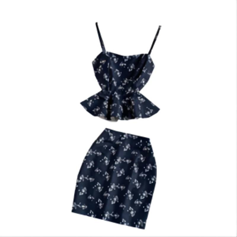 ❤ Suspender top, two-piece set, new high waist slim hip skirt ❤