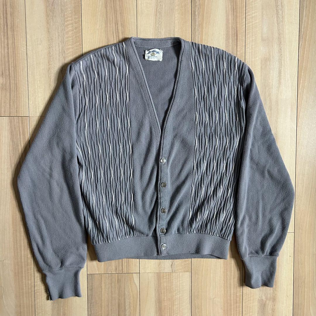60s Acrylic Cardigan Striped Purple Grey