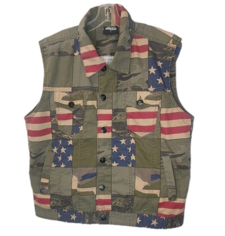 Diamond Stash Patriotic Flag Shirt Vest Large Canvas Green Camo Stars Stripes