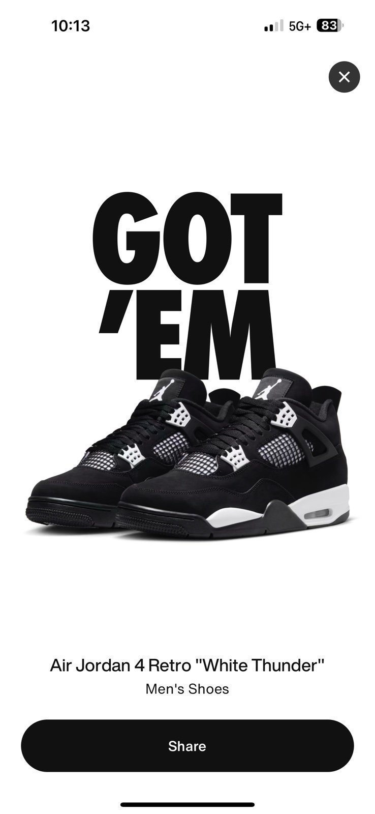 Jordan 4 Retro White Thunder. Size 12 men’s