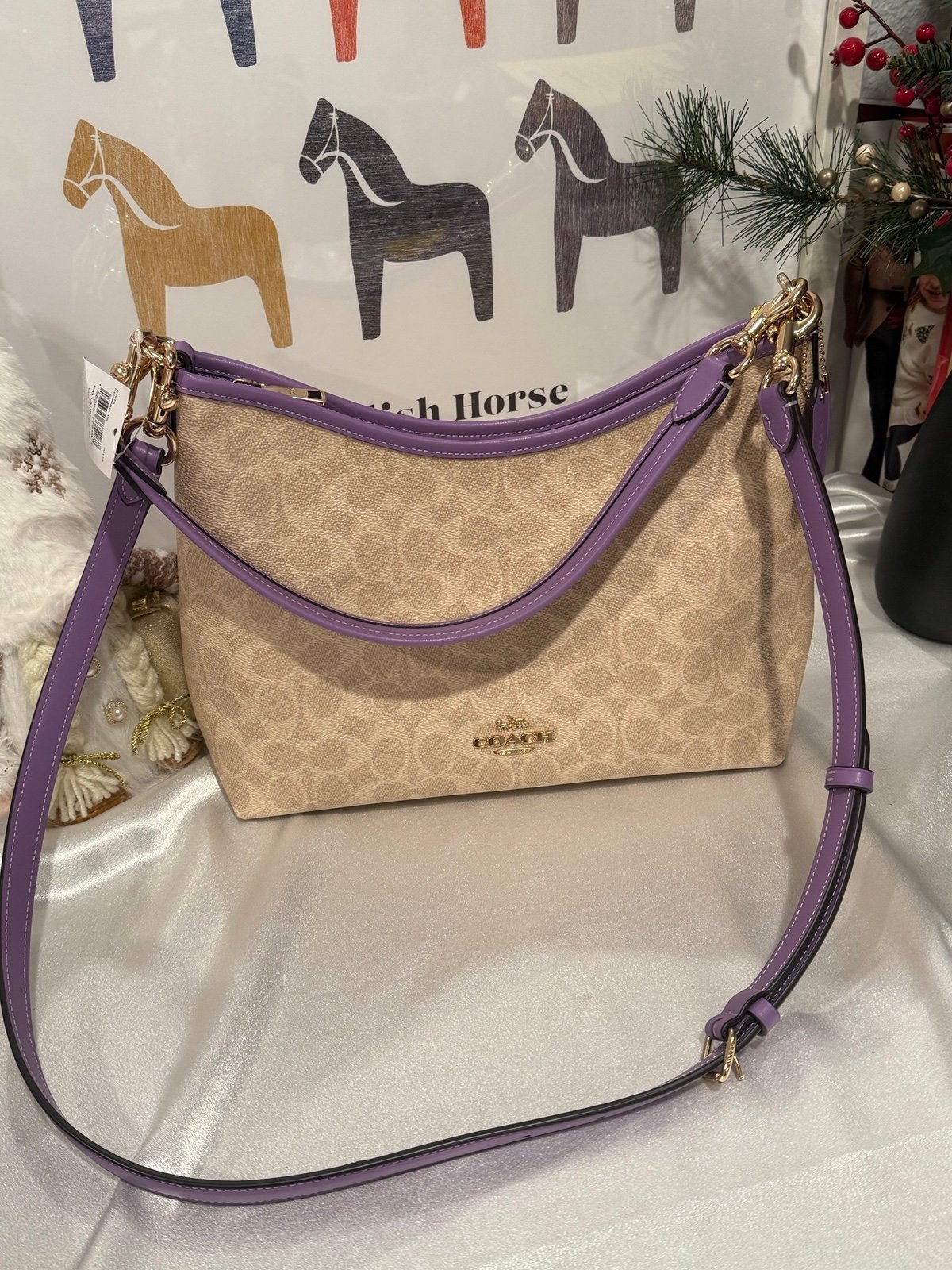 NWT Coach Laurel Shoulder Bag Crossbody In Signature Canvas CV975 Im/Sand/Iris