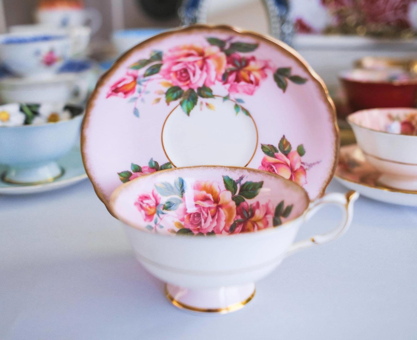 Vintage Rose Floral Teacup and Saucer Set