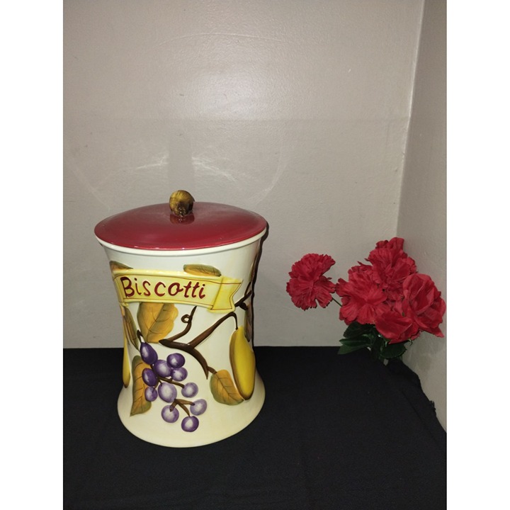 Nonni's Biscotti Cookie Jar Red Cherries, Grapes & Pears with Lid
