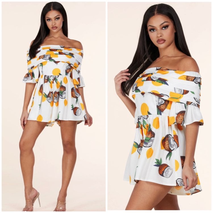 Size Small Coconut Print Off-the-Shoulder Romper