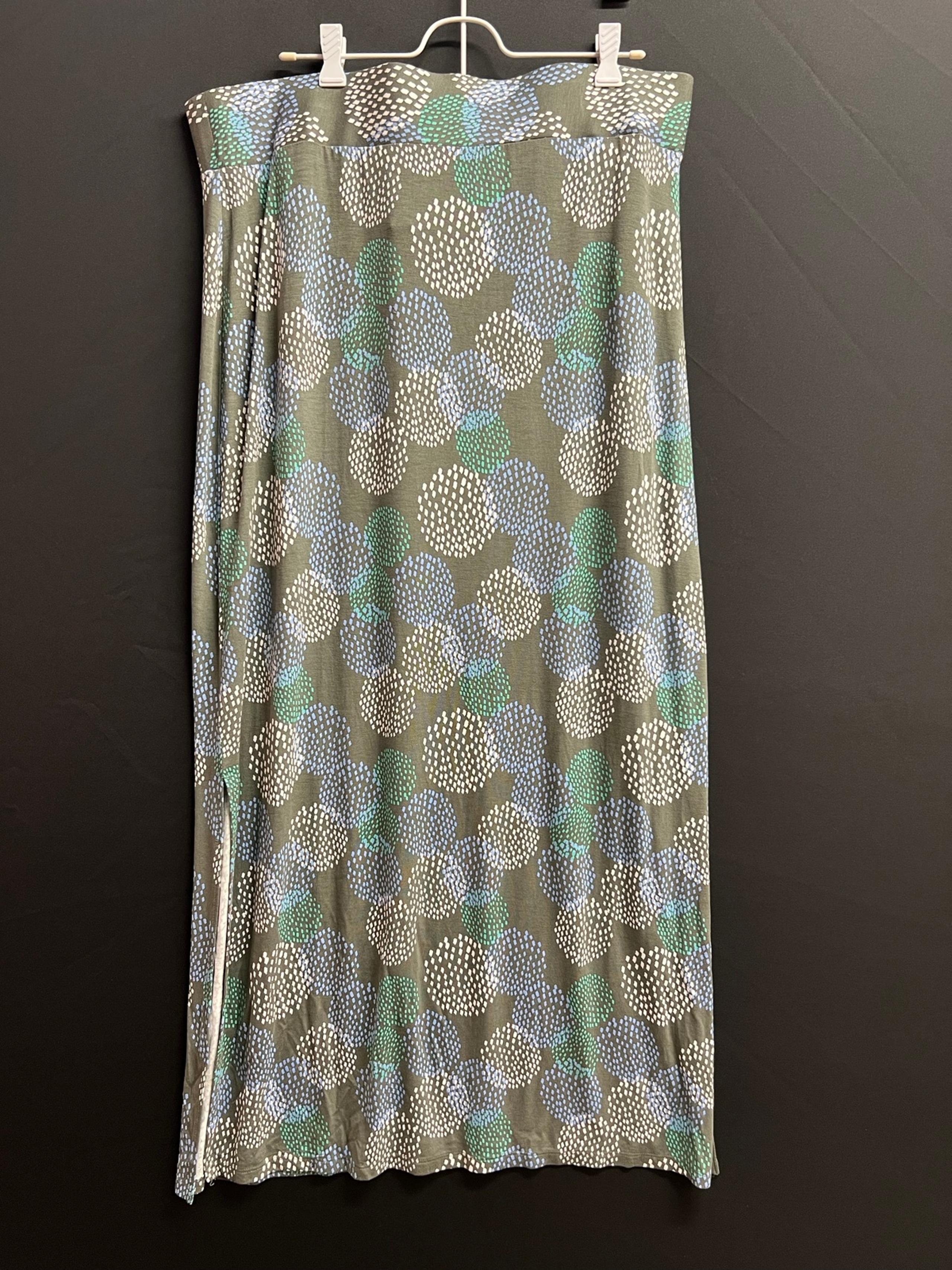 ANA Women's Stretch Green Maxi Skirt Flowing  Multicolor Casual Slit XL NWOT