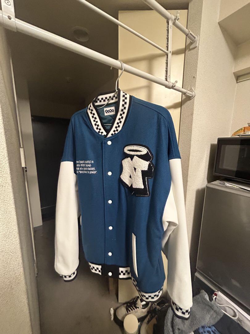9090 Varsity Jacket Blue and White Design Embroidery