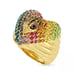 KURT GEIGER LONDON Golden Pave Rainbow Multicolor Heart Cocktail Ring Size 8 NEW