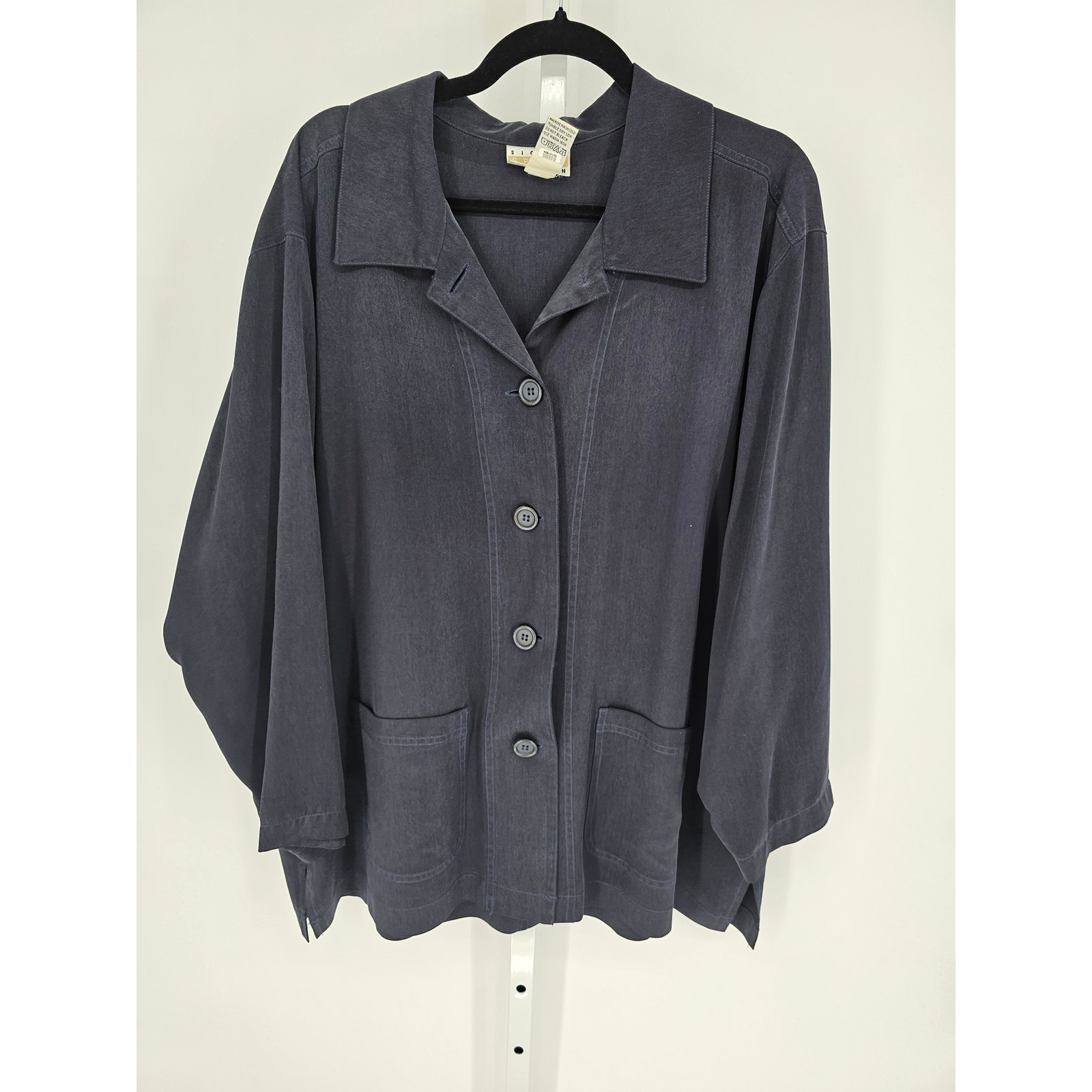Sigrid Olsen Women's Navy Tencel Long Sleeve Button Down Casual Shaket Size 2X