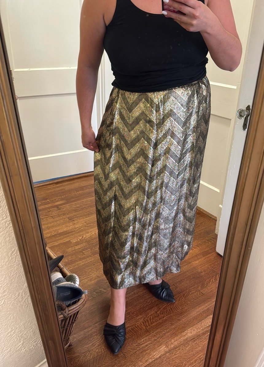 Vintage gold metallic chevron skirt