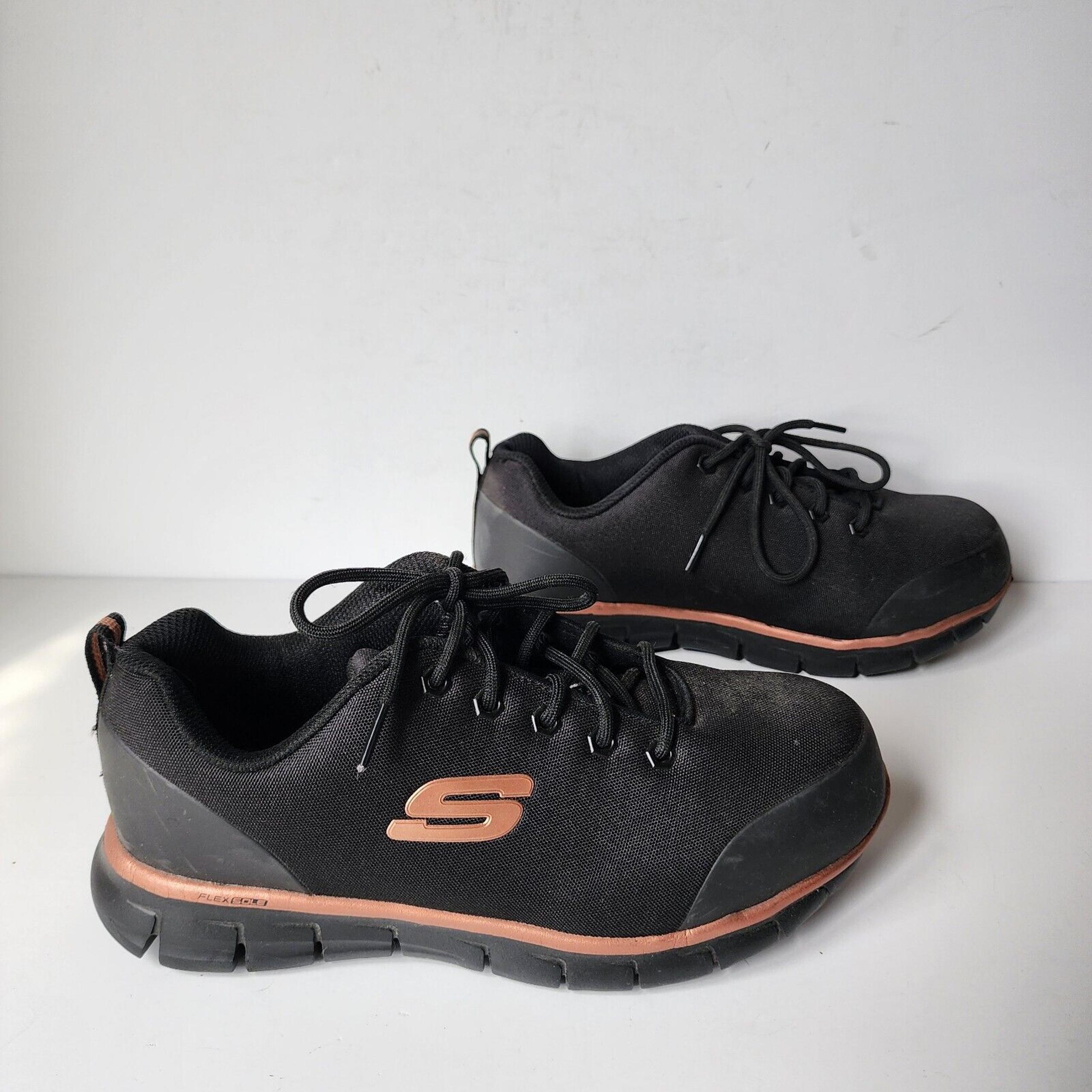 Skechers Wide Fit Work Shoes Womens Sz 9 Slip Resistant Black Alloy Toe 108025W