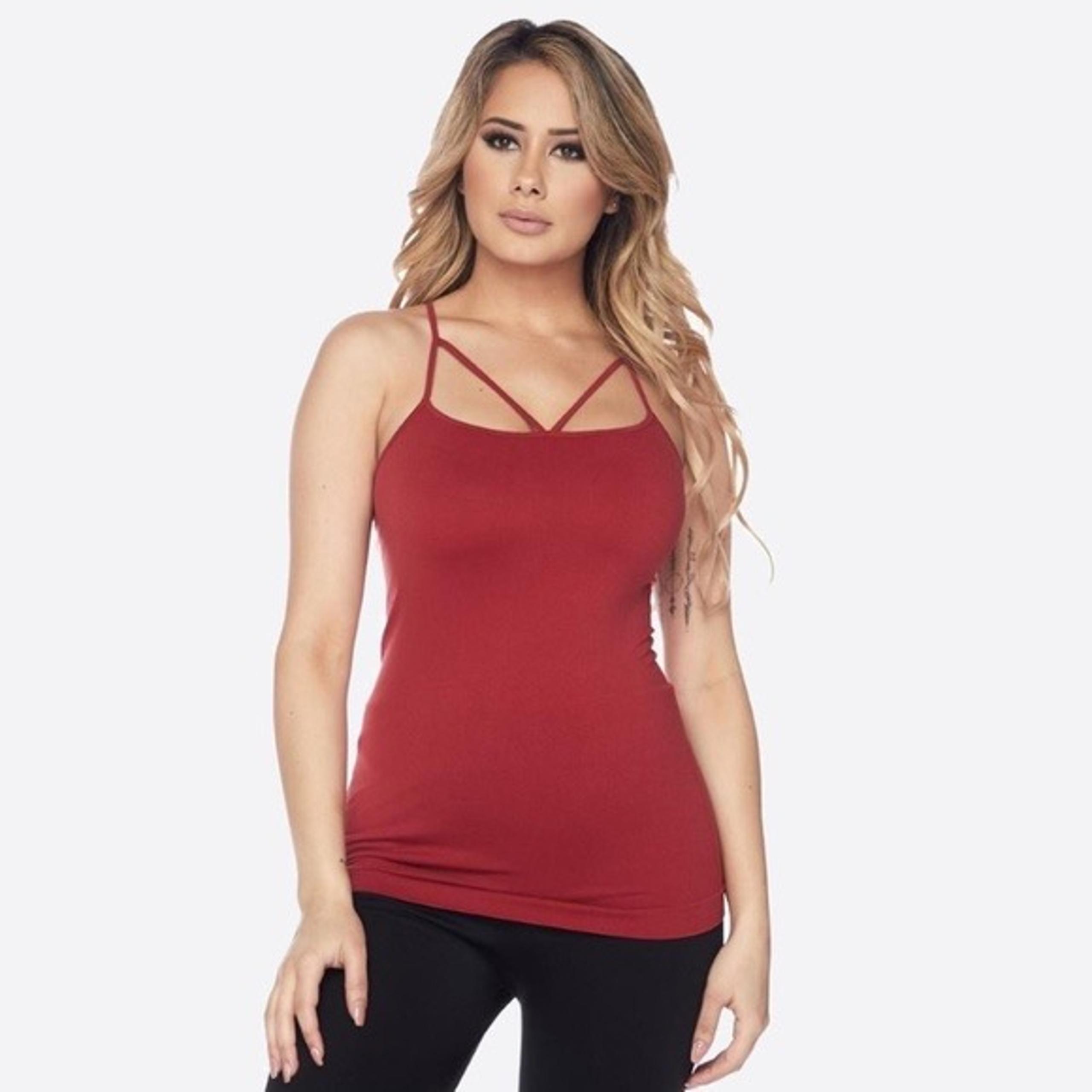 Women's Yelete Brick Red Seamless Criss Cross Camisole.