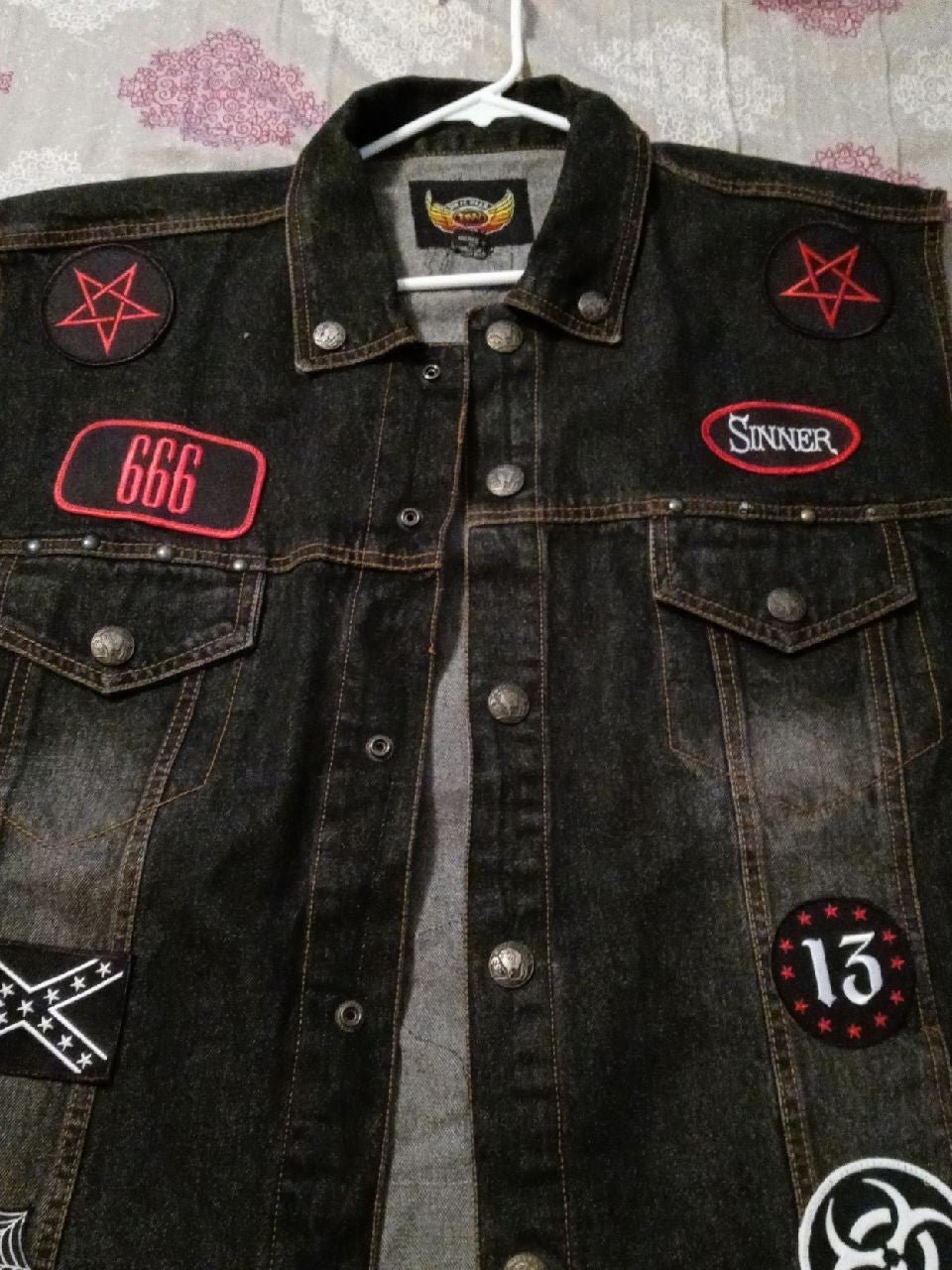 Dark Blue Denim Biker Vest 2XL patches