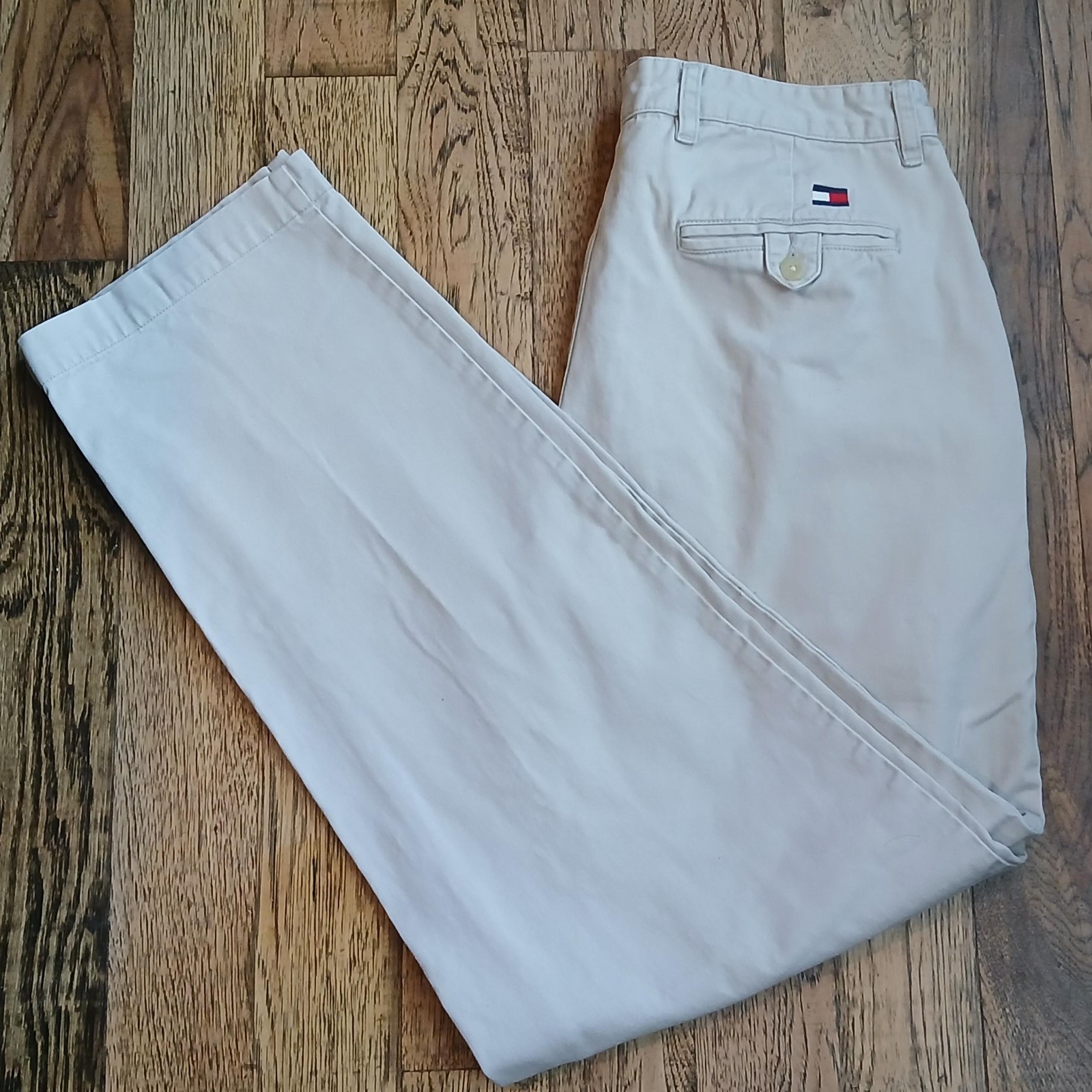 Vintage Tommy Hilfiger Mens Beige Pleated Straight Leg Dress Pants Sz 33x34