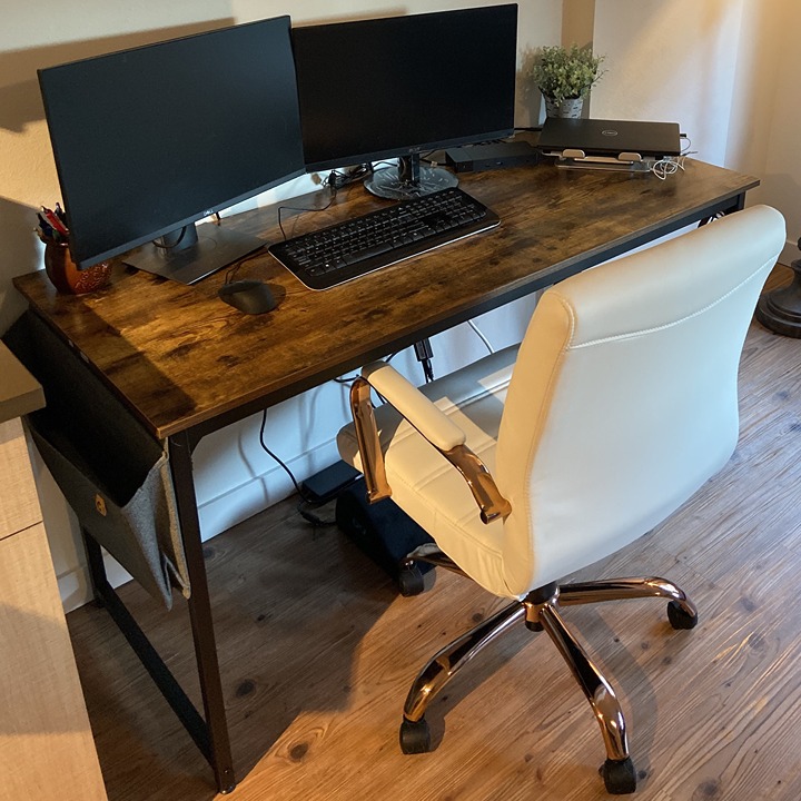 NEW 55 Modern Study Computer Desk Home Office, Black Metal Frame (Rustic Brown)