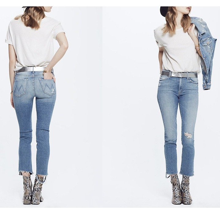 Mother Womens High Waisted Rascal Ankle Jeans 31 Love Gun Distressed Frayed Hem