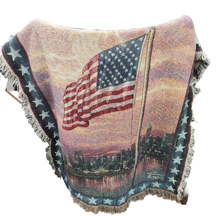 Thomas Kinkade The Light Of Freedom Tapestry Appx 40x60 Flag Statue Of Liberty