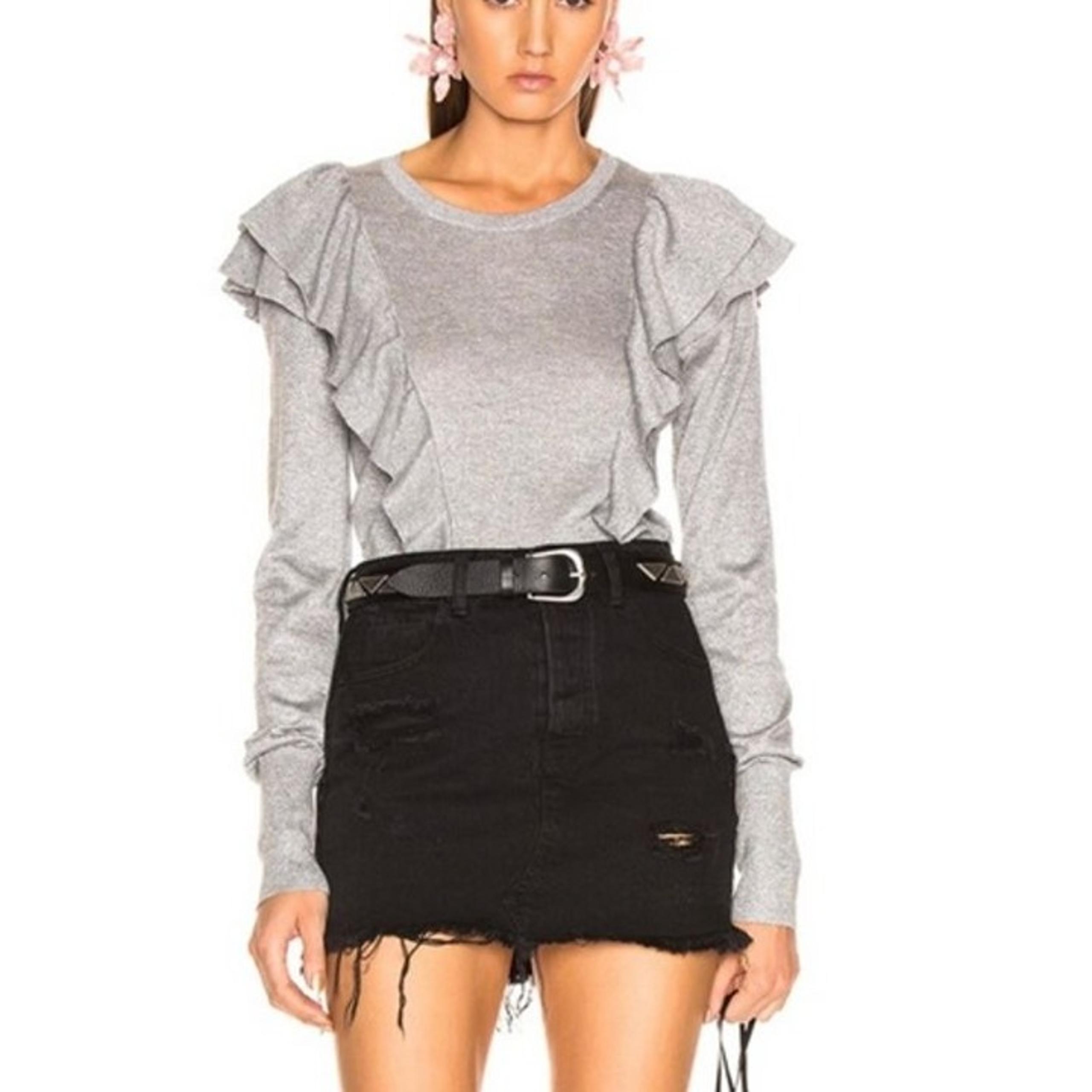 Veronica Beard Centre Ruffle Metallic Crewneck Sweater Silver Size Small